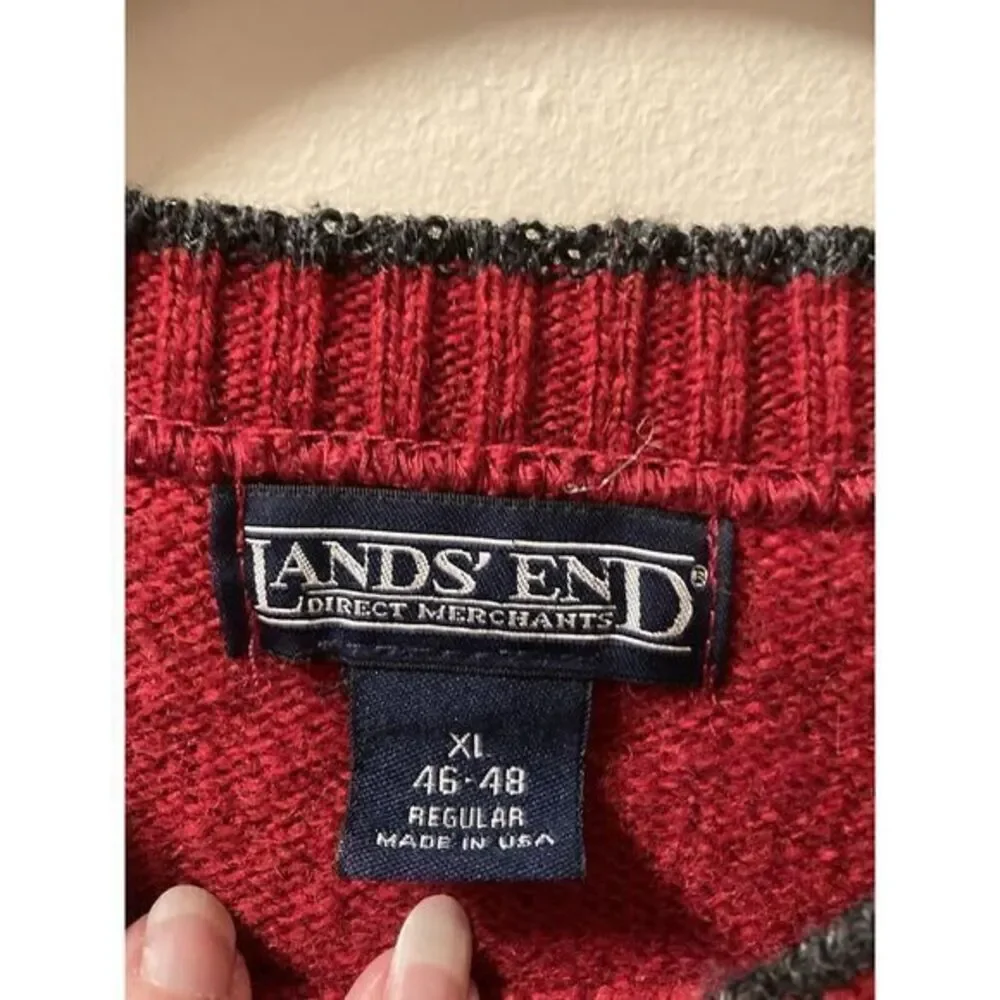 Vintage Lands End Sweater Y2K Red 100% Wool Crewneck Size‎ XL 90s USA Grunge - Picture 3 of 9
